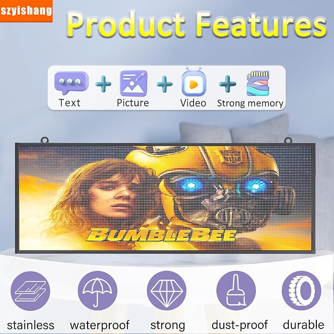 YS Outdoor P5 Programmable Led Sign(39 "× 14"),WIFI + USB Control Digital Signage LED Display, Advertising Message Board,Open Signs for Business, RGB Full Color Scrolling LED Sign
