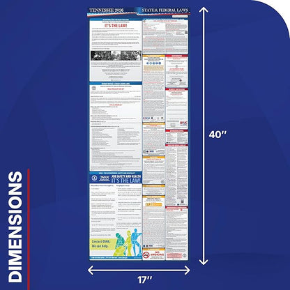 2026 Tennessee State and Federal Labor Law Poster - OSHA Workplace Compliant - Mandatory Regulations Posting for Employees - All in One Required Compliance Posting 17" x 40" - Laminated
