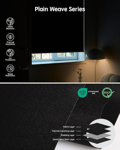 Yoolax Motorized Blinds with Remote, Smart Blinds for Windows Blackout Automatic Shades Work with Alexa Remote Control Roller Window Shades with Valance, Custom Size (Fabric-Black)