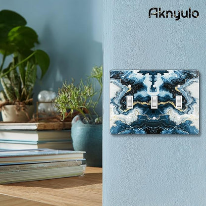 Luxurious Blue and Gold Marble Wall Plate Acrylic Light Switch Cover Decorative Wall Plate Outlet Covers Light Switch Plate Cover 3 Gang Switch Plate