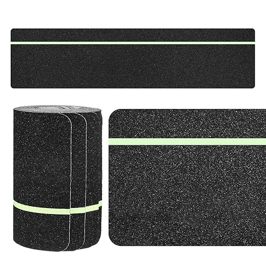 10-Pack Anti Slip Traction Tape 24" x 6" Best Grip Tape Grit with 6mm/0.24" Glow in Dark Stripe High Traction Friction Abrasive Adhesive for Indoor/Outdoor Stairs[Black+Green]