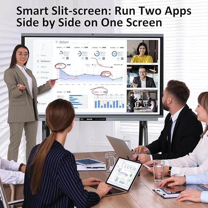 Shiarffe R9 Smart Board 4K Interactive Whiteboard EDLA-Certified All-in-One Touchscreen Digital Display Built-in 50MP AI Camera Mics and 60W Speaker for Classrom Hybrid Work