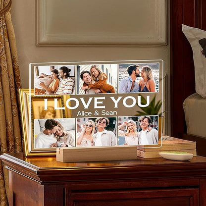 Personalized Picture Frame with Photo, Customized Photo Frame with Night Light, Custom Picture Frames, Personalized Anniversary Valentines Day Gifts for Women Men Her Him Girlfriend Boyfriend Couple