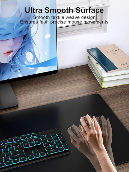 TopMade Mouse Pad with 15W Fast Wireless Charging, 35.43"x15.75" XXXL Large Gaming Waterproof Desk Pad with Ultra-Smooth Surface, Non-Slip Base, Classic Black Computer Desk Mat for MacBook, PC, Laptop