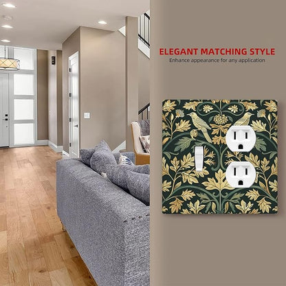 Wallplates William Morris Vintage Botanical Birds Golden Green Leaves 1 Toggle 1 Duplex Switch Plate Electrical GFCI Faceplate Decorative Light Switch Covers for Bedroom Home Decor