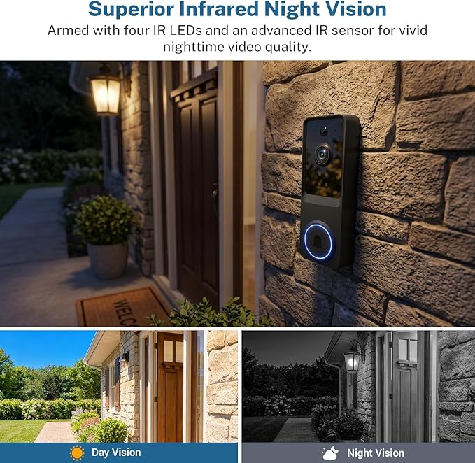SoraNari Wireless Doorbell Camera,1080P HD, Motion Detection, Two-Way Audio, Live View, Night Vision, Cloud Storage, Battery Powered, 2.4GHz Wi-Fi Only