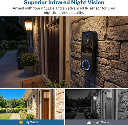 SoraNari Wireless Doorbell Camera,1080P HD, Motion Detection, Two-Way Audio, Live View, Night Vision, Cloud Storage, Battery Powered, 2.4GHz Wi-Fi Only