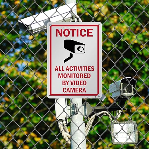 SmartSign 14 x 10 inch “Notice - All Activities Monitored By Video Camera” Metal Sign, 40 mil Laminated Rustproof Aluminum, Red, Black and White, Made in USA