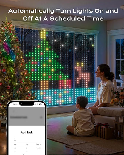 540 RGBIC LEDs Smart Curtain Lights with DIY GIF, 4.9x6.6ft Color Changing Christmas Wall Lights with APP, IP65 Waterproof String Fairy Lights for Indoor Outdoor Bedroom Window Garage