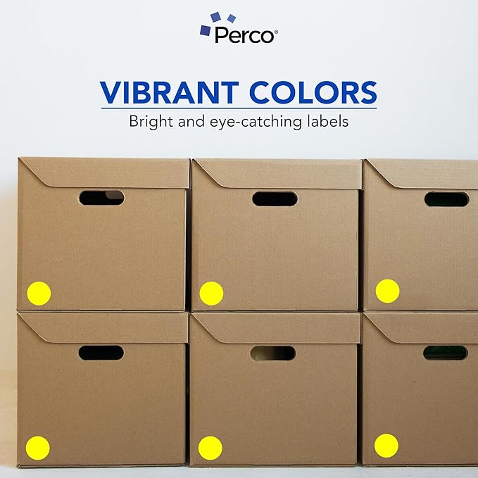 Perco Fluorescent Yellow 2-Inch Round Circle Dot Sticker Labels - Multi-Roll Pack (3 Rolls, 500 Labels Each) - Permanent Adhesive, Vibrant Colors, Strong Hold - Perforated for Easy Use - Made in USA
