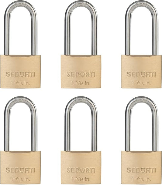 Weatherproof Padlock with Stainless Steel 304 Long Shackle and Solid Brass Body, 1-9/16 in. Wide, 6 Padlocks Keyed Alike, Marine Grade Rustproof Lock for Outdoors Use YNBSP640