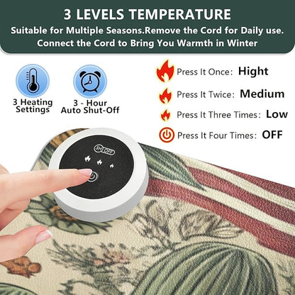 Heated Desk Pad Mouse Pad 31.5x13 Inch PU Leather Desk Mat with 3 Heat Levels Large Mouse Gaming Computer Laptop Mat Retro Mexico American Eagle Cactus Beige