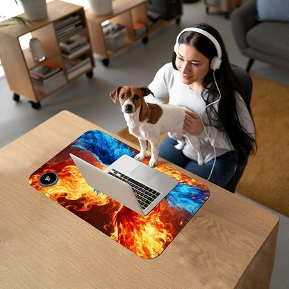 Heated Mouse Pad with 3 Temperature Settings(104°F–122°F),Large 24x14.2 Inch PU Leather Heated Desk Mat,Waterproof Warming Pad for Office,Gaming & Cold Hands Relief,Fiery Phoenix Bird