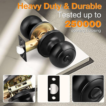 Gobrico 2 Pack Keyed-Alike Exterior Door Knobs with Key Matte Black Entry Door Knob Flat Ball Door Locksets with Same Key and Lock Front Door Knob