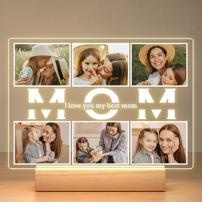 Personalized Birthday Gifts for Mom from Daughter Son, Custom Collage Picture Frames with Photos, Customized Photo Frame with Night Light, Personalized Gifts for Mom Kids Baby Family