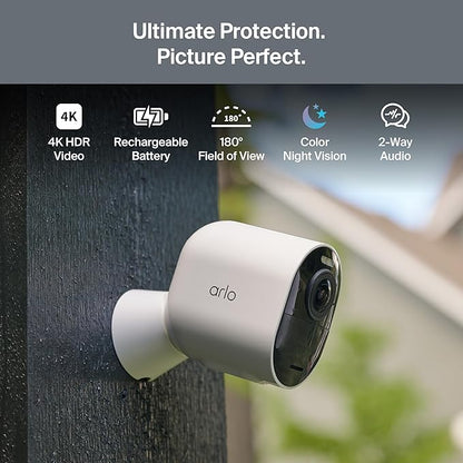 Arlo Ultra Security Camera 4K HDR (3rd Gen, 2025 Release) + SmartHub, Battery Power, Emergency Response, AI Event Captions, 1-Month Trial of Secure Plan, 180° Field of View, 3 Cam, White