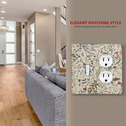 Decorative Outlet Covers Rustic Beige Wildflower Flowers 2 Gang Wall Plate Cover Single Toggle Duplex Combo Two Switch Light Switch Cover Plate Jumbo Dual GFCI Faceplate