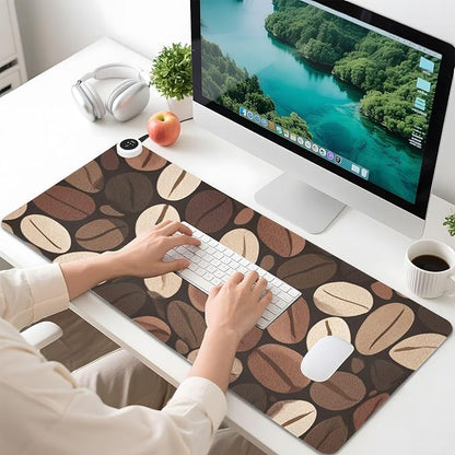 Heated Desk Pad Mouse Pad 31.5x13 Inch PU Leather Desk Mat with 3 Heat Levels Large Mouse Gaming Computer Laptop Mat Brown Vintage Coffee Beans