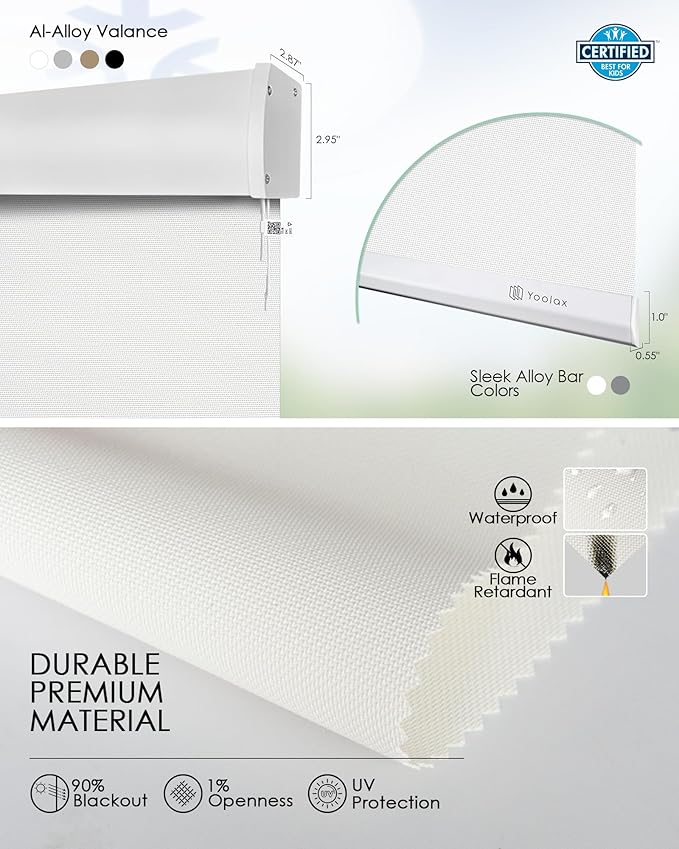 Yoolax Smart Blinds, Motorized Matter Solar Shades Flame Resistat Automatic Blinds for Windows Motorized Shades Compatible with Alexa, Google Home, Homekit(Solar-1% Openness White)