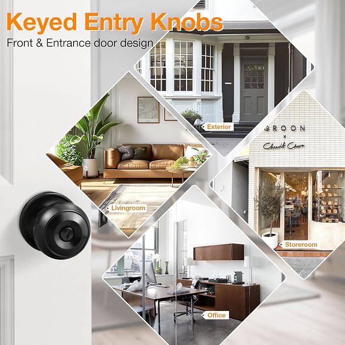 Gobrico Keyed-Alike Exterior Door Knobs Flat Ball Door Locksets with Same Key, 5Pack