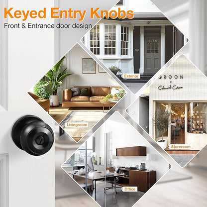 Gobrico Flat Ball Entry Door Locks Keyed-Alike Door Locksets with Same Keys in Black-Pack of 6