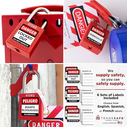 TRADESAFE Lockout Tagout Locks Set - 7 Red Keyed Alike Padlocks, 2 Keys Per Lock, OSHA Compliant Loto Locks for Lock Out Tag Out Stations, Premium Grade