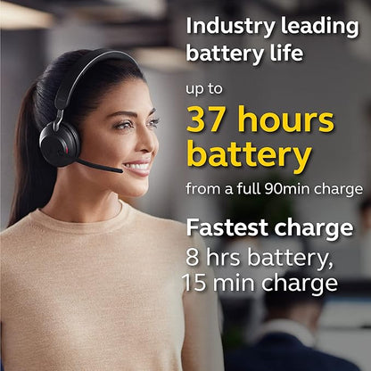 Jabra Evolve2 65 UC Wireless Headphones with Link380c, Stereo, Black – Wireless Bluetooth Headset for Calls and Music, 37 Hours of Battery Life, Passive Noise Cancelling Headphones