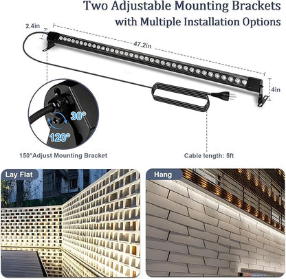 72W Outdoor Wall Washer Light, 4FT 5000K Daylight White Led Wall Washer Light Bars, 120V Waterproof IP67 Outdoor LED Light Bar for Outdoor, Plug in (2 Pack)