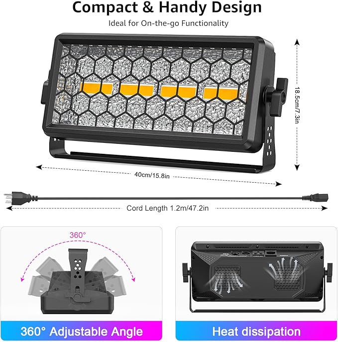 Retro Stage Light 120W - 4 COB + 36 RGB LED Wall Washer Bar DMX512, Uplights for Events, Monochrome/Mixed Colors for DJ Concert, Wedding Halloween Party, Xmas, Club