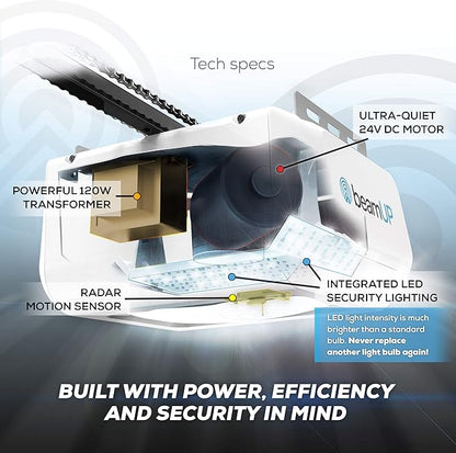 Sentry BU400 Smart Garage Door Opener, Heavy-Duty 3/4 Horsepower Equivalent DC Motor, Integrated Edge-to-Edge 3000-Lumen LED, with Beam Home App for Smart Garage Control, White