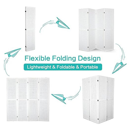 Babion 4 Panel Pegboard Display, Peg Board Room Divider Freestanding Folding Privacy Screens Pegboard Display Stand for Craft Shows (White)