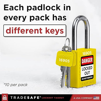 TRADESAFE Lockout Tagout Locks Set - 7 Yellow Loto Locks, Lockout Locks Keyed Different, 2 Keys Per Lock, OSHA Compliant Lock Out Tag Out Padlocks, Safety Padlocks for Electrical Lockout Tag Out Kits