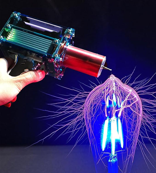 2025 Tesla Coil Handheld Gun,Plasma Coil Desktop Toy Science Education kit Mode Touchable Artificial Lightning Spark Gap Arc Generator Teaching Experiment Tool Teen boy Gifts(Portable Mode of Charger)