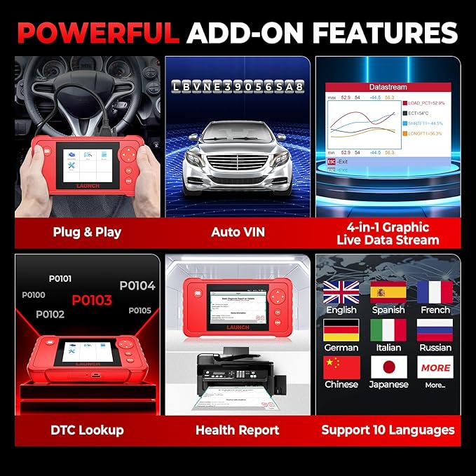 LAUNCH Creader VII+ V2.0 OBD2 Scanner, 2026 New Engine/Transmission/ABS/SRS Diagnostic Scan Tool With Oil Reset/Throttle Adaption/SAS Relearn, Check Engine Code Reader, Full OBD2, Lifetime Free Update