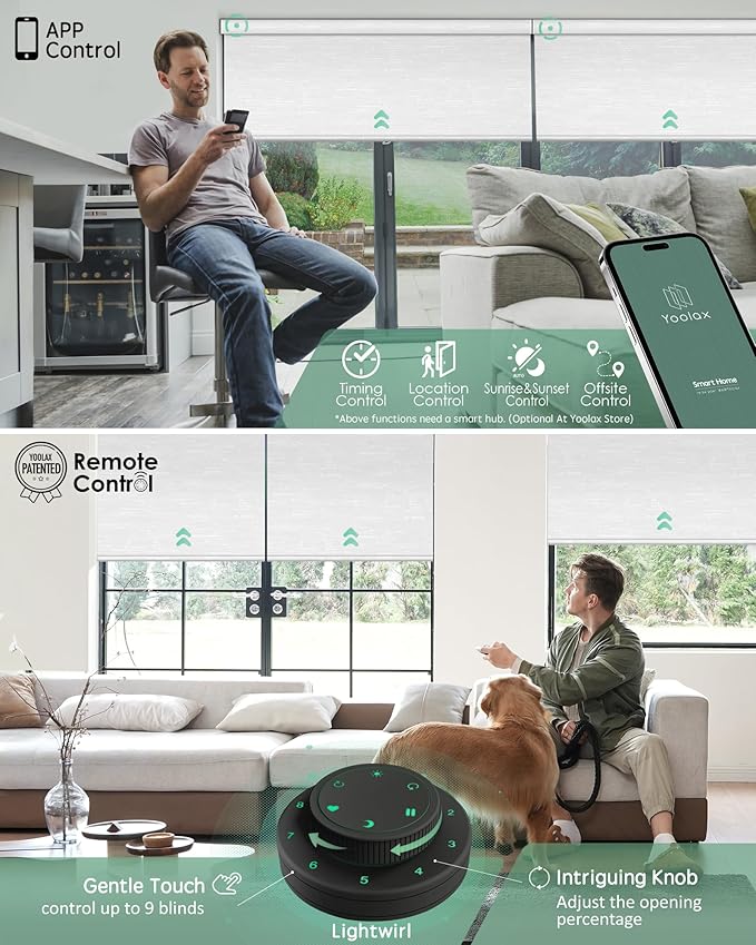 Yoolax Motorized Blinds with Remote, Smart Blinds for Windows Blackout Automatic Shades Work with Alexa Remote Control Roller Window Shades with Valance, Custom Size (Jacquard White)