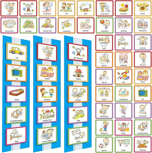 Geyee 60 Pcs Visual Schedule Cards Daily Routine Chart Visual Planner Cards Bulk for Autism Learning Materials Asperger's ADHD Home Education Behavioral Tool(Blue)