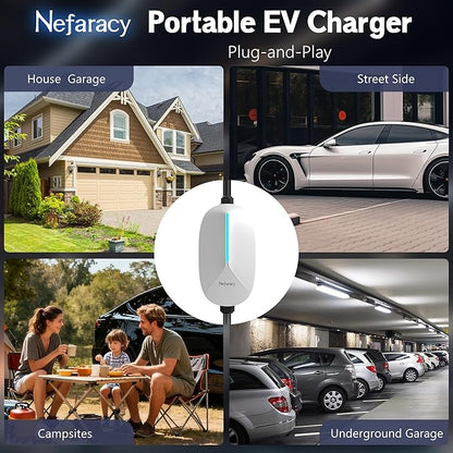 Level 1/2 EV Charger 16A Amp, 110V-240V Portable EV Charger with 20FT Cable, NEMA 6-20 & NEMA 5-15 Plug, Home Electric Vehicle Charging Station for All J1772 Electric Cars