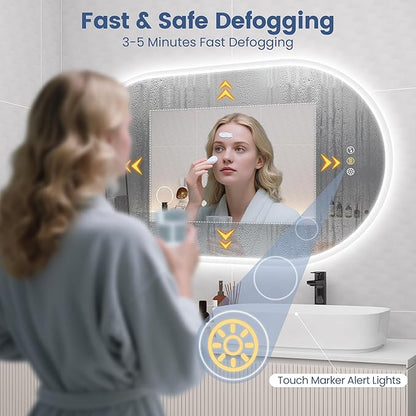 STARLEAD 40"x24" LED-Bathroom-Mirror-with-Lights, Wall-Mounted with Bluetooth Speaker, Anti-Fog, 3 Color Temperature, Dimmable Brightness, Waterproof, Tempered Glass, Frontlit & Backlit, Oval