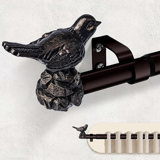 Curtain Rods for Window 36 to 120 Inches Vintage Bronze Curtain Rod with Bird Finials Adjustable Drapery Rod Heavy Duty Curtains Rods for Living Room Kitchen Window