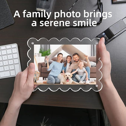 3 Pack Acrylic Picture Frame: 4x6inch Magnetic Picture Frames, Double Sided Magnet Frames,10+10mm Thick Block, Clear Photo Scalloped Frames Freestanding for Desktop Display