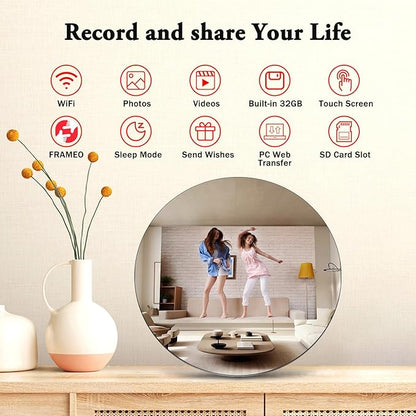 Frameo Digital Picture Frame – 10.1" Smart Mirror Touchscreen Display Anti-Fog, WiFi Digital Mirror Share Photos & Videos via App, Wall/Tabletop Mount 32GB Frame for Home Decor & Gifts