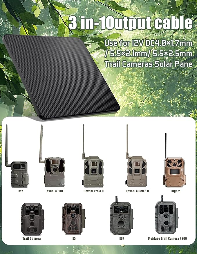 KJK 6W Trail Camera Solar Panels, Solar Battery Charger 12 Volt, Waterproof Hunting Accessory, Ideal for 24/7 Wildlife Monitoring, Compatible with All Wireless/Cellular Trail Cameras, 10000mAh Battery