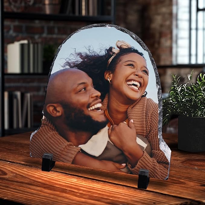 ArtPix 3D Christmas Personalized Slate Plate, Customized Xmas Photo Print Stone, Custom Picture Gift for Wife, Women, Family, Her, Him, Rock Slate Plaque (Large - Semicircle)