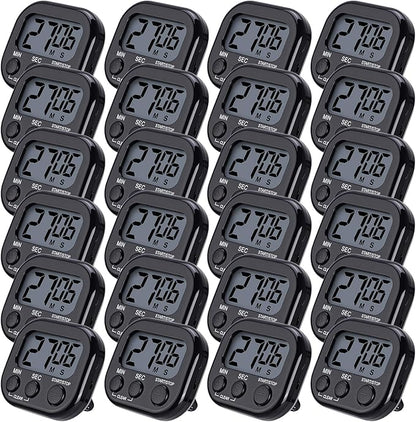 Leumoi 24 Pcs Digital Kitchen Timers Magnetic Back Timers Bulk Large Screen Loud Alarm On/Off Switch Minute Second Count up Countdown Memory Setting for Cooking Classroom Exercise (Black)