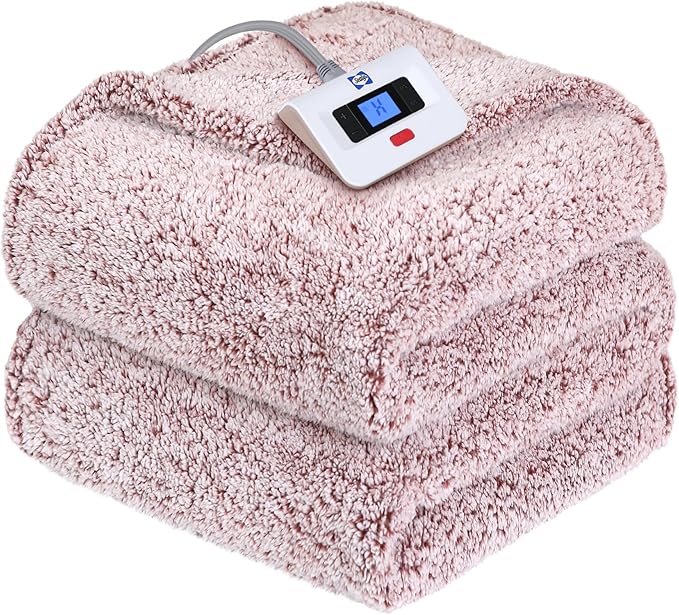 SEALY Electric Blanket Twin Size, Soft Sherpa Heated Blanket Single Control with 10 Heating Levels & 1 to 12 Hours Auto-Off Settings Over-Heated Protection 62"x84" Machine Washable, Rust Red