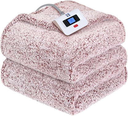 SEALY Electric Blanket Twin Size, Soft Sherpa Heated Blanket Single Control with 10 Heating Levels & 1 to 12 Hours Auto-Off Settings Over-Heated Protection 62"x84" Machine Washable, Rust Red