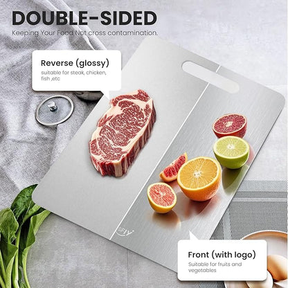 2 Pack Titanium Cutting Board-100% Pure Titanium Cutting Boards For Kitche,Easy to clean, Double-sided food-grade Cutting Board For Meats, Fruits And Vegetables (M & L)