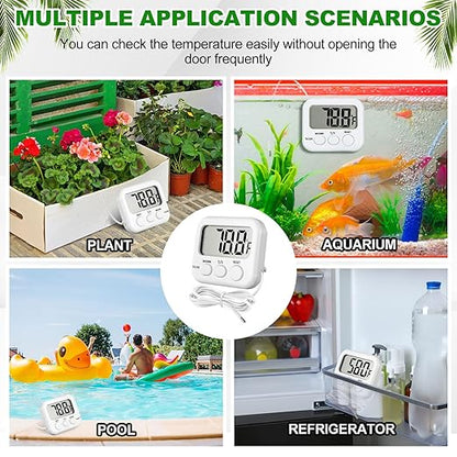Kingdder 3 Pack Digital Thermometer with External Sensor Fridge Thermometer Freezer Waterproof Room Temperature Monitor with LCD Display, Max/min Record Function for Kitchen Aquarium Greenhouse