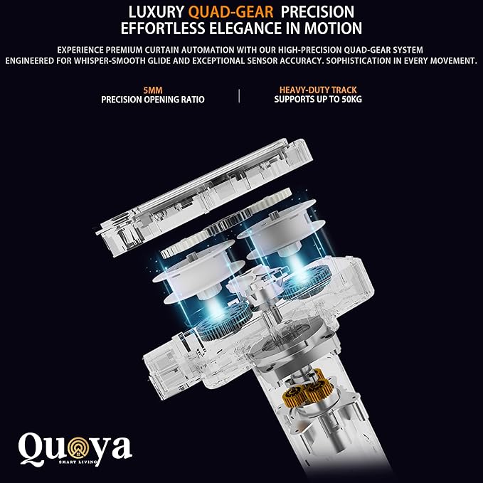 QUOYA BL01 Smart Electric Curtain Track 【Beltless, Adjustable Up to 7m, No Cutting, Adjustable Speed, Quiet, Works with Alexa, Google, Siri, Apple Watch, Remote Included】 (Two Way Cental Opening ONLY)