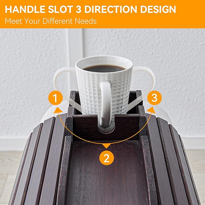 GEHE Bamboo Couch Cup Holder, Anti-Spill Sofa Arm Tray, Natural and Easy to Clean Couch Arm Cup Holder Armrest Tray Perfect for Cups, Beers, Snacks, Remote Control, Drinks